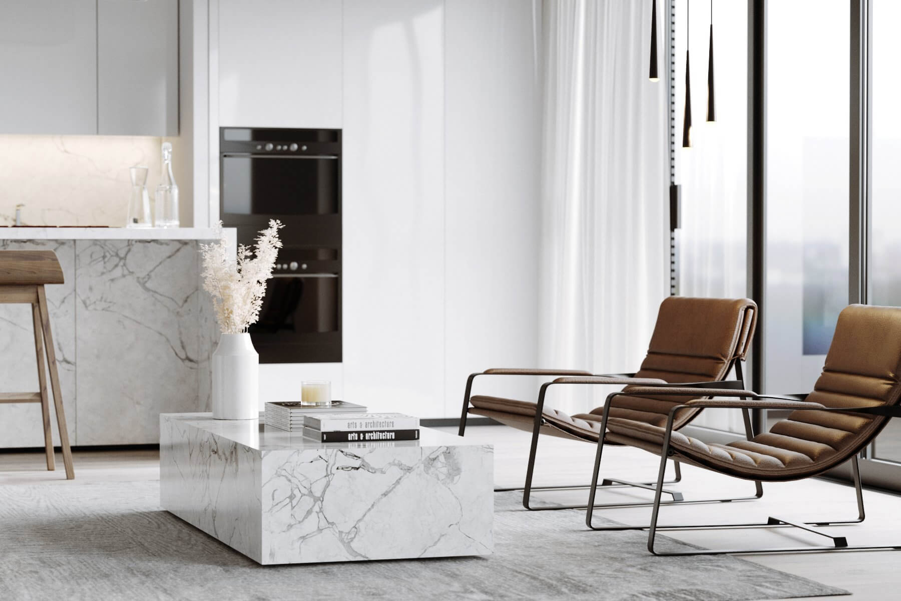 The glaze house living room marble side table lounge chair - cgi visualization