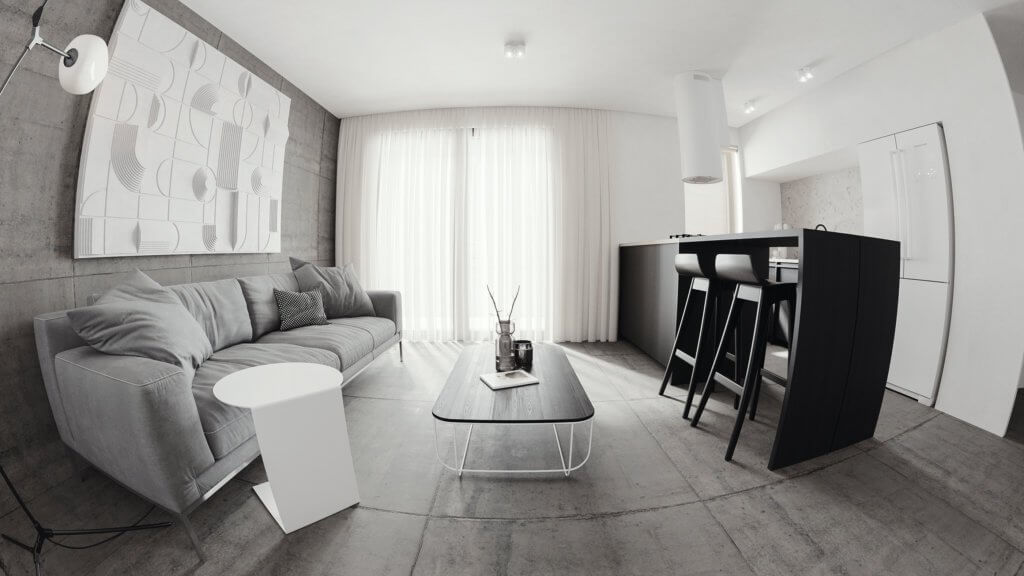 Black & White Living Interior Loft - cgi visualization