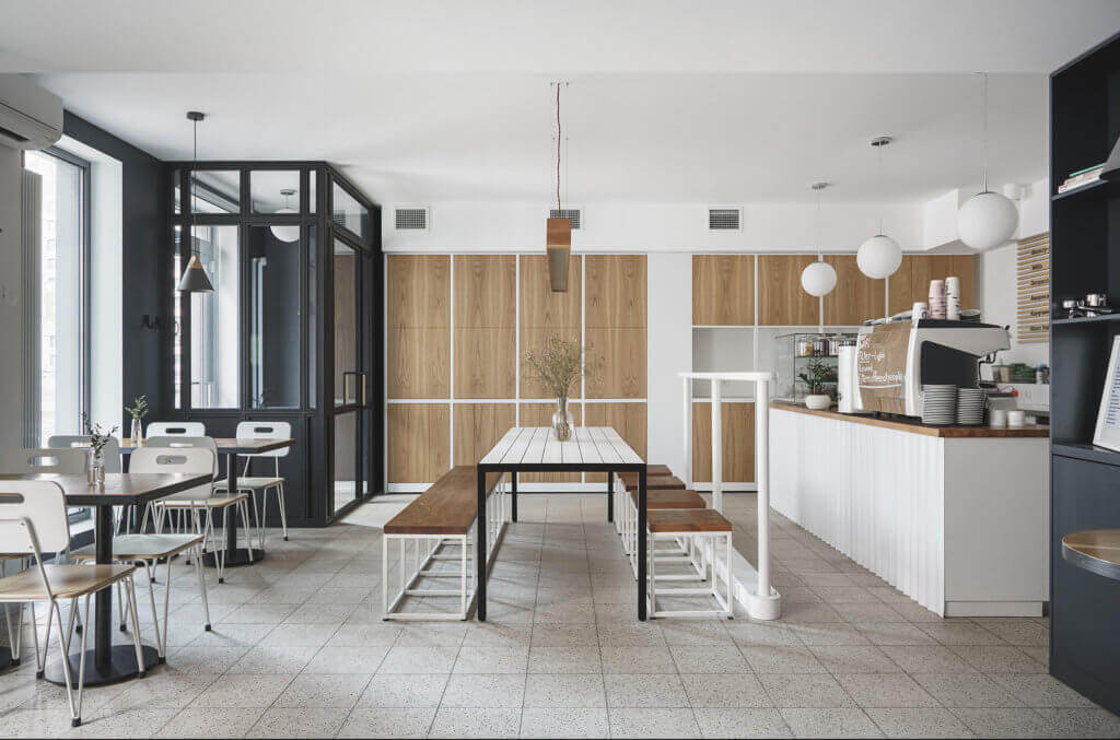 Coffee shop interior design bench counter - cgi viusalization