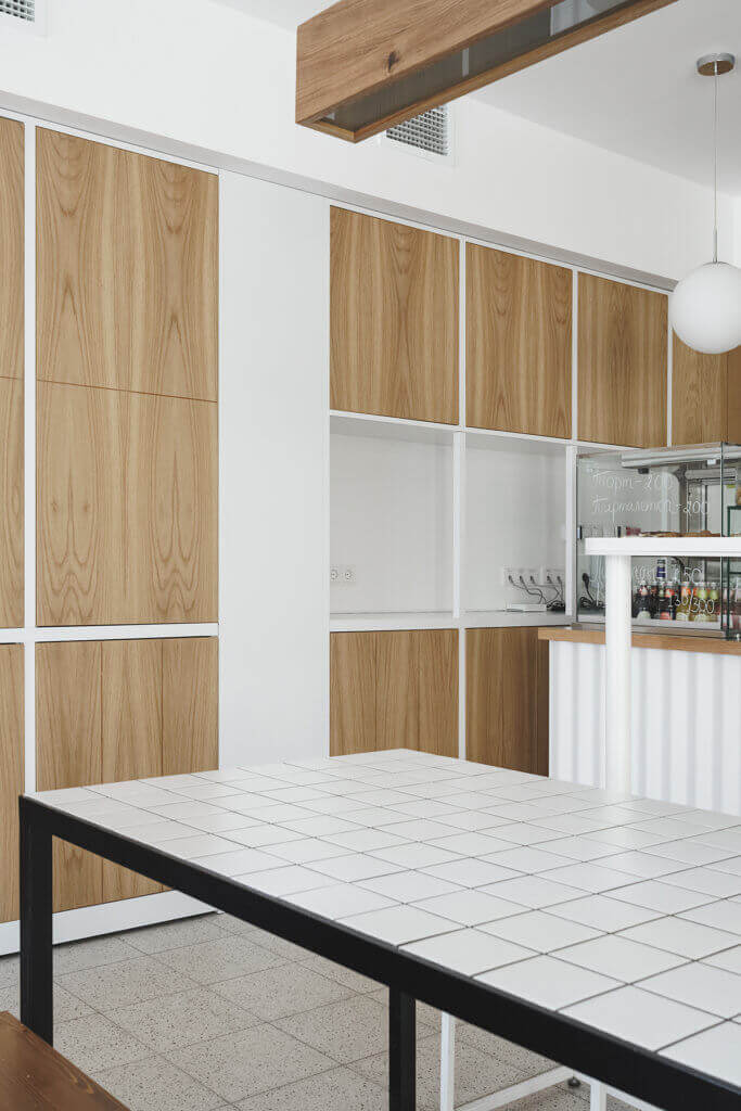 Coffee shop interior design tiles top table - cgi viusalization