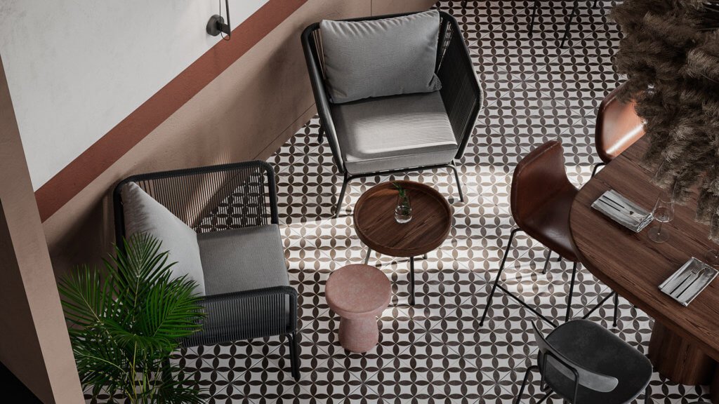 Cozy coffee design bar lounge chair fabric grey - cgi visualization