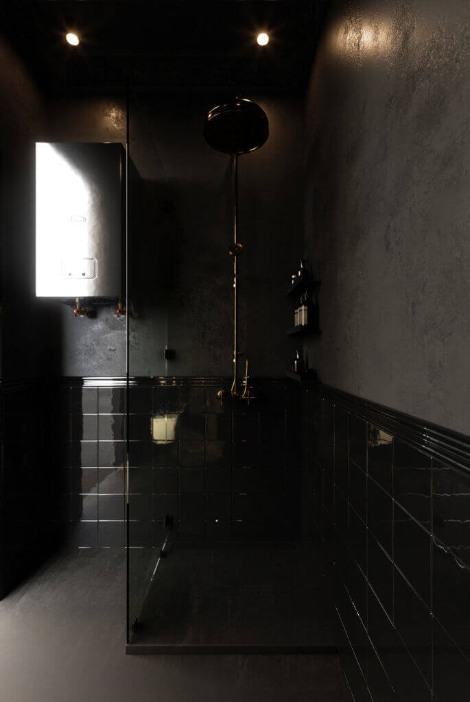 Elegant kitchen & Living design bathroom shower - cgi visualization