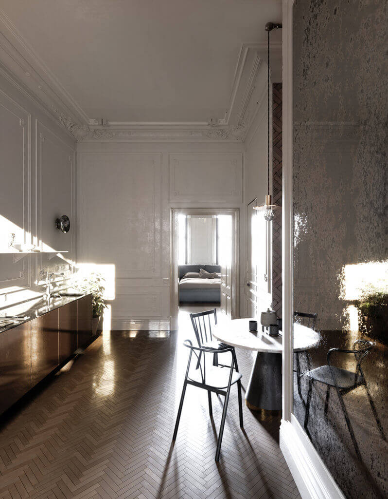 Elegant kitchen & Living design dining room - cgi visualization