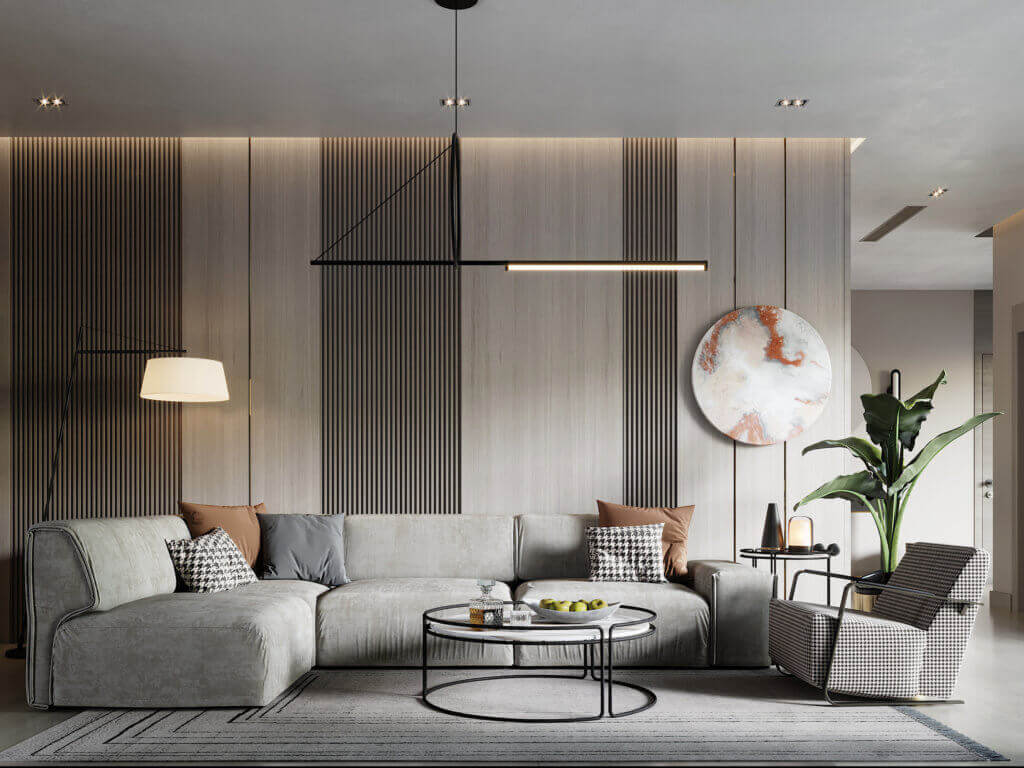 Modern living zone couch sofa cozy - cgi visualization