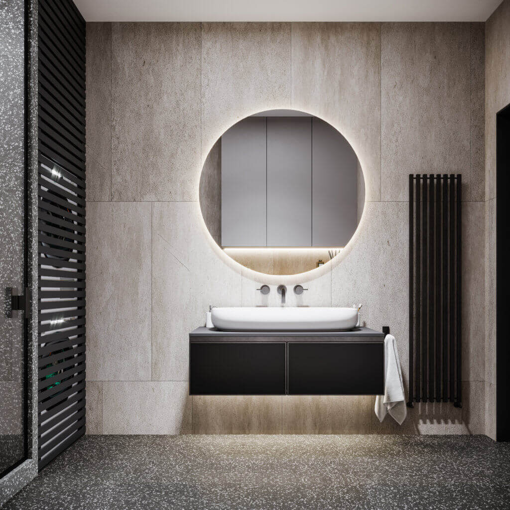 Stunning Living Apartment bathroom cabinet wood - cgi visualization