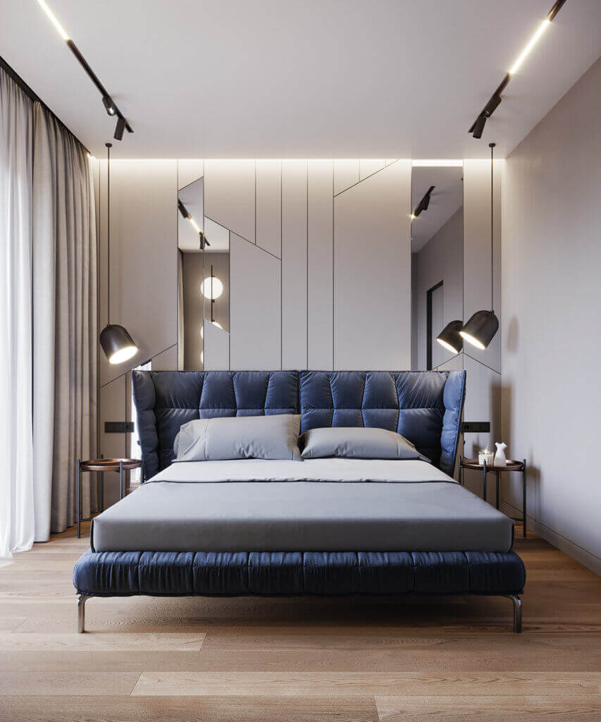 Stunning Living Apartment bedroom blue fabric - cgi visualization