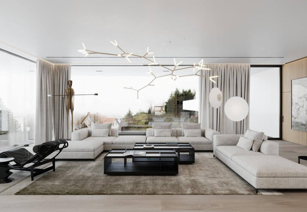 Stylish Villa Interior & Living Design living area couch - cgi visualization