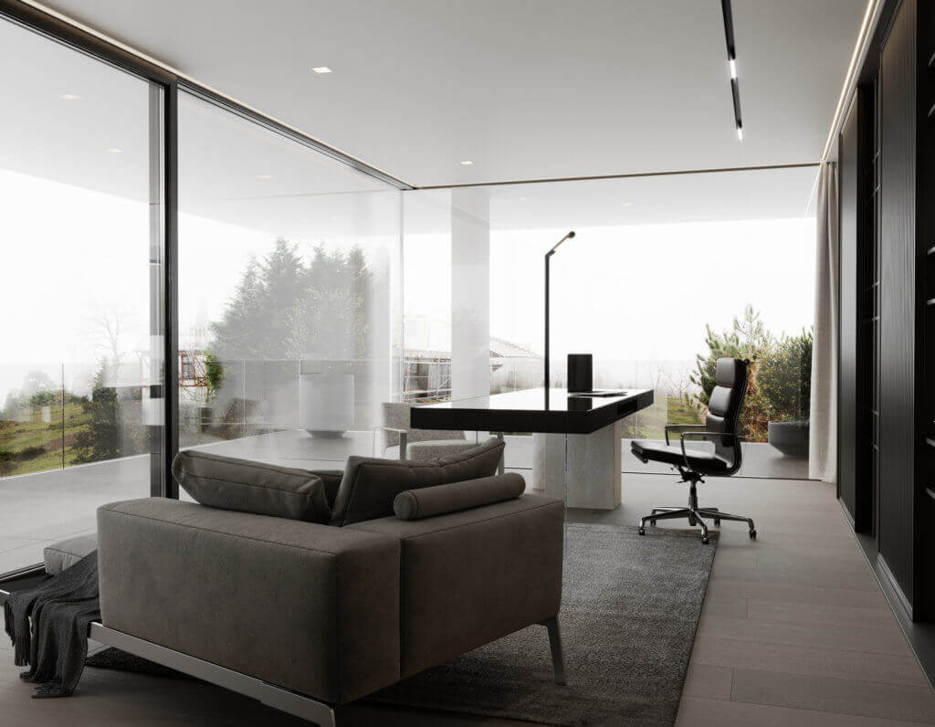 Stylish Villa Interior & Living Design office concept - cgi visualization