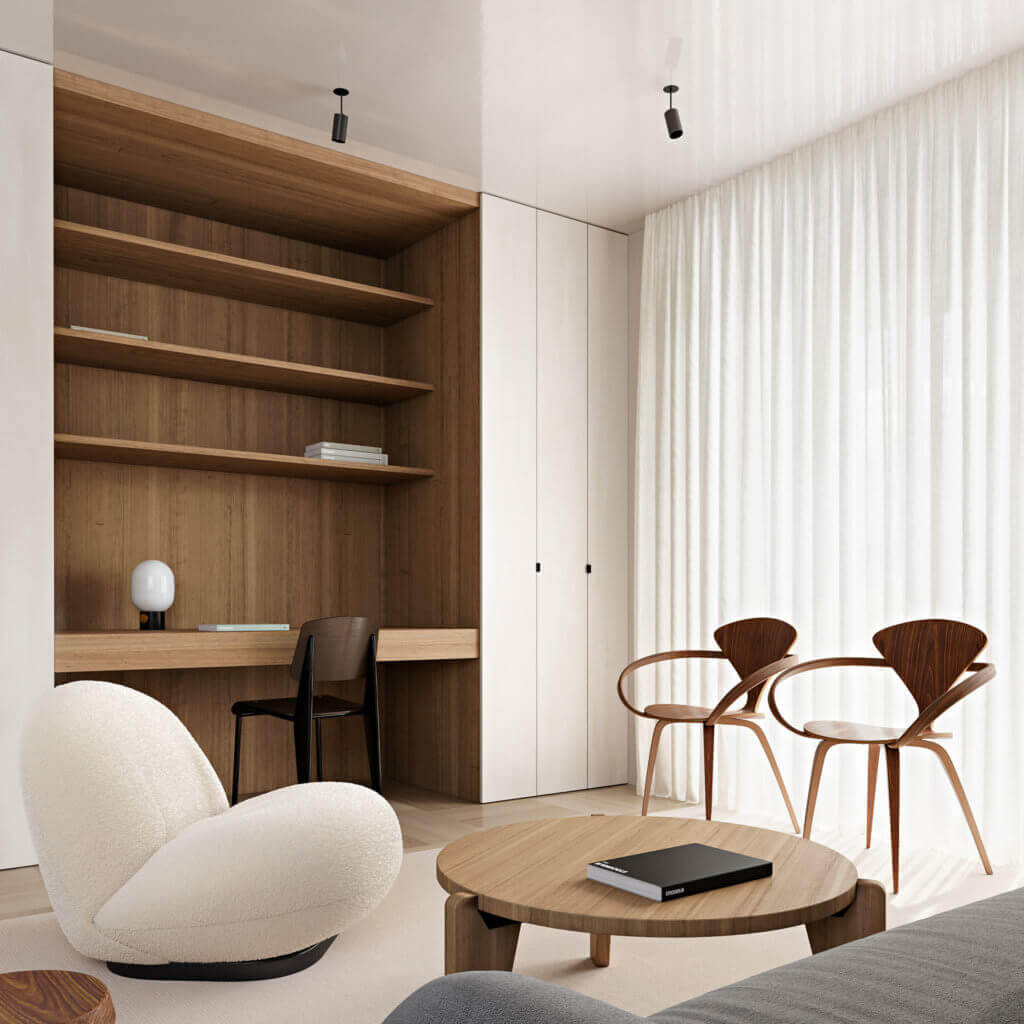 Trendy & cozy interior living office desk - cgi visualization