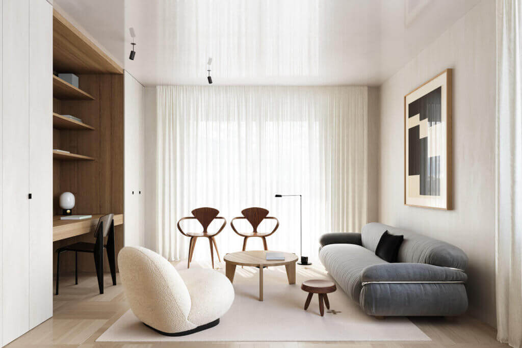 Trendy & cozy interior living room - cgi visualization