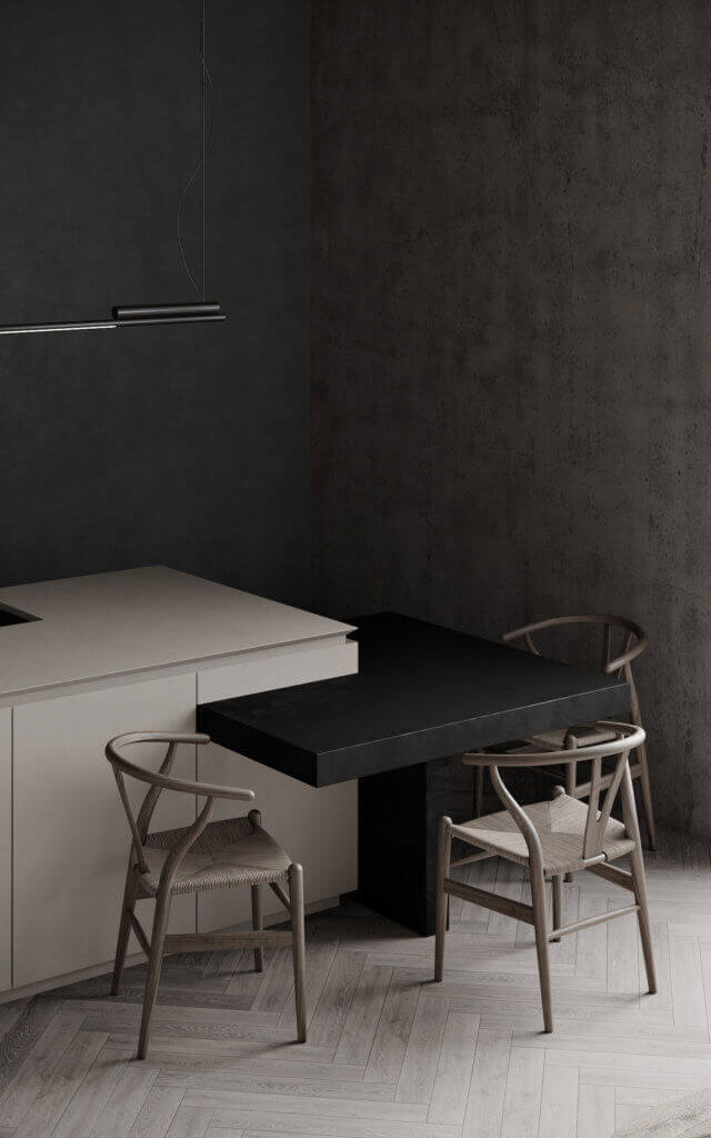 Trendy living apartment dining table black - cgi visualization