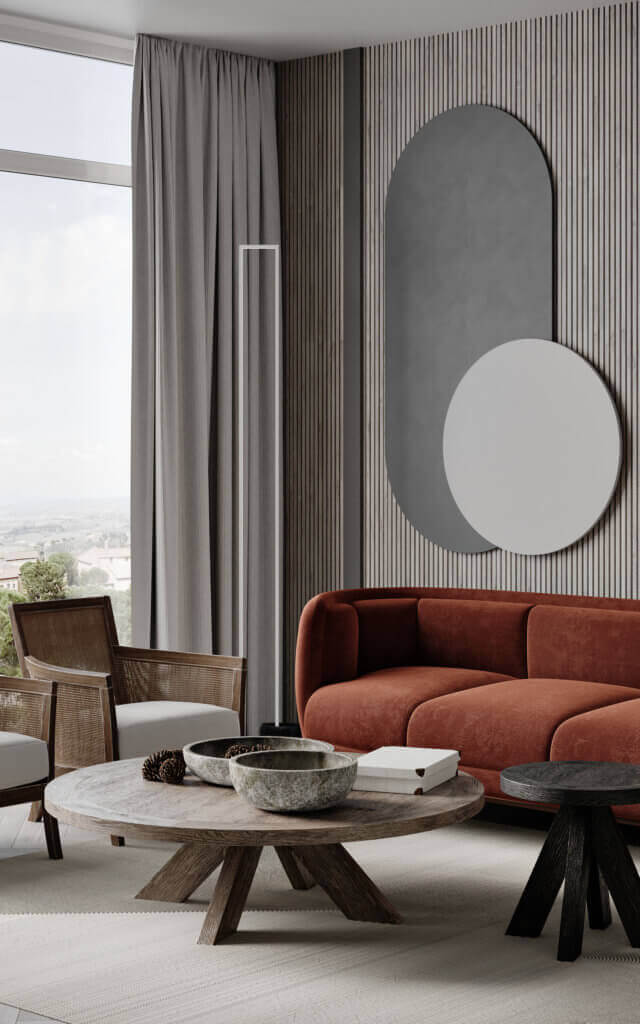 Trendy living apartment sofa - cgi visualization