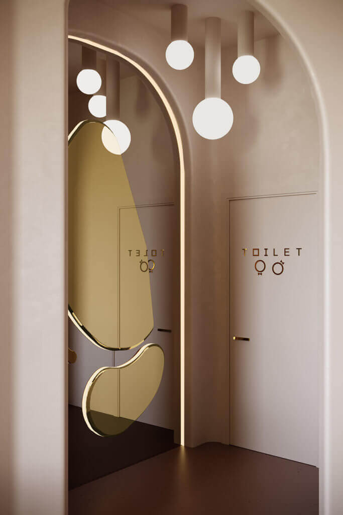 Trendy & stylish pastel bar toilet area - cgi visualization