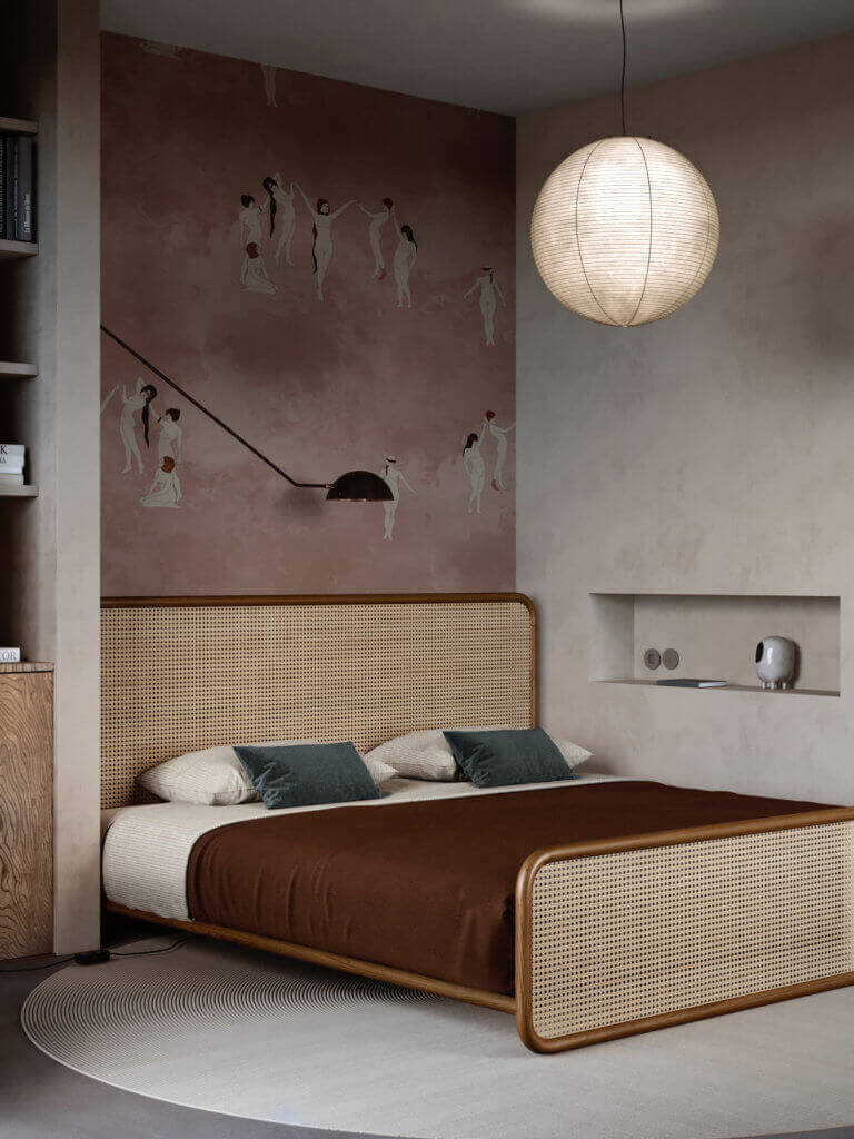 Warsaw top penthouse design bedroom wood bed - cgi visualization