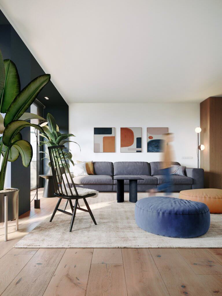 Peaceful & trendy living interior design - cgi visualization(3)