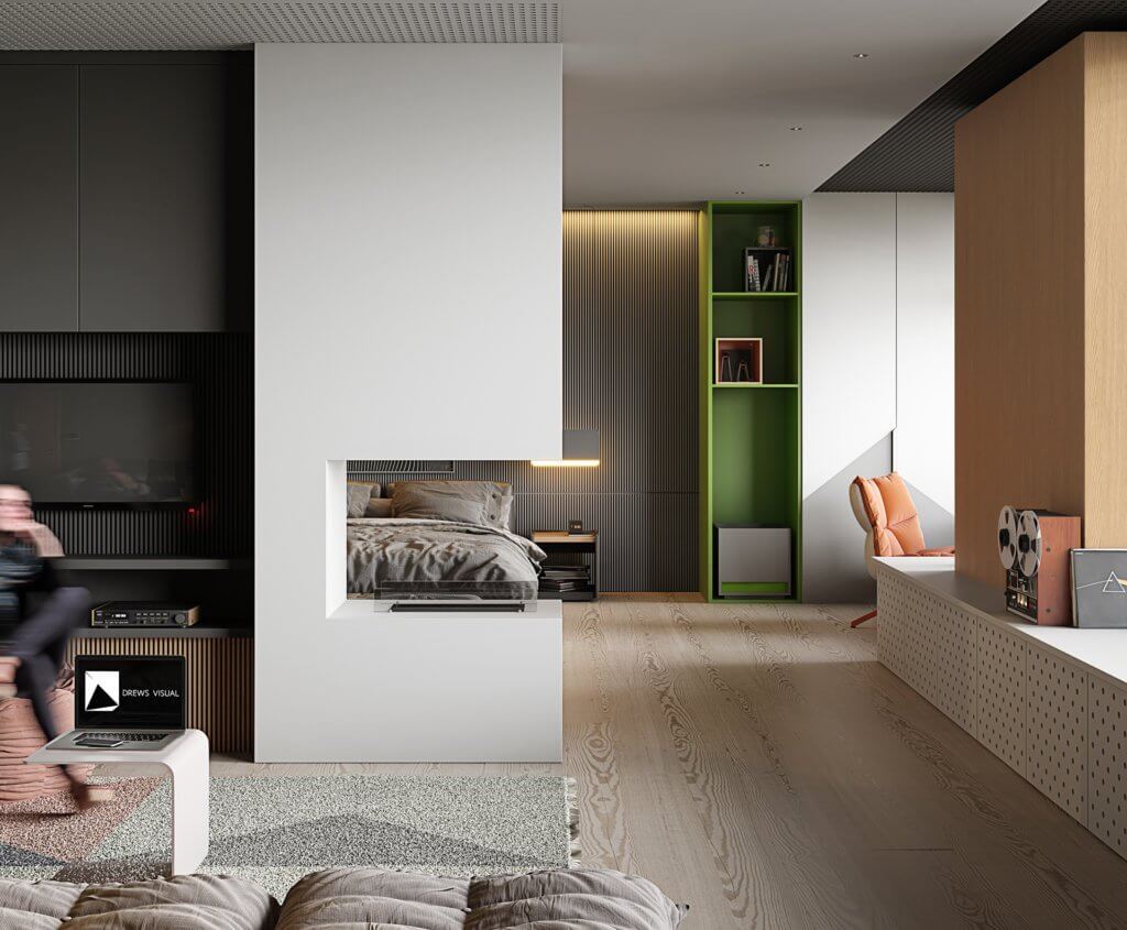 Stylish Loft Design living kitchen - cgi visualization
