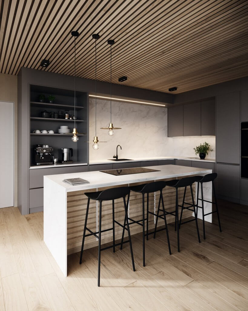 Stylish designer wooden apartment - cgi visualization
