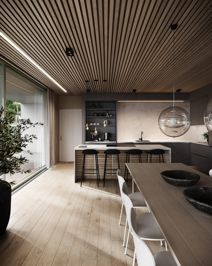 Stylish designer wooden apartment - cgi visualization
